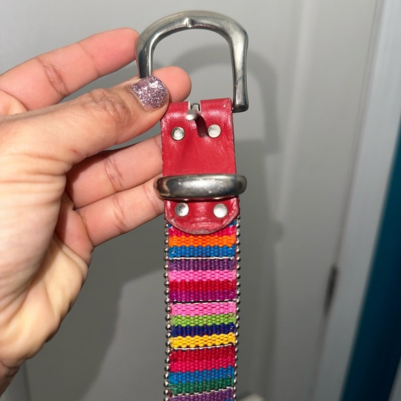 Colorful Striped Belt with Silver Buckle - Picture 5 of 7